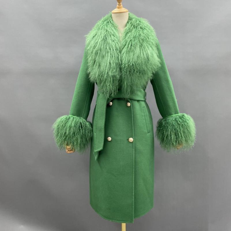 Cashmere Coat With Wool Collar And Buttons - Janefur