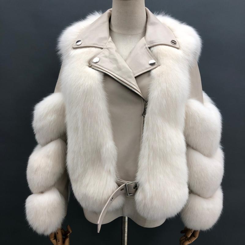 Warm Winter Leather Fluffy Real Fox Fur Jacket Women's Short Coat - Janefur