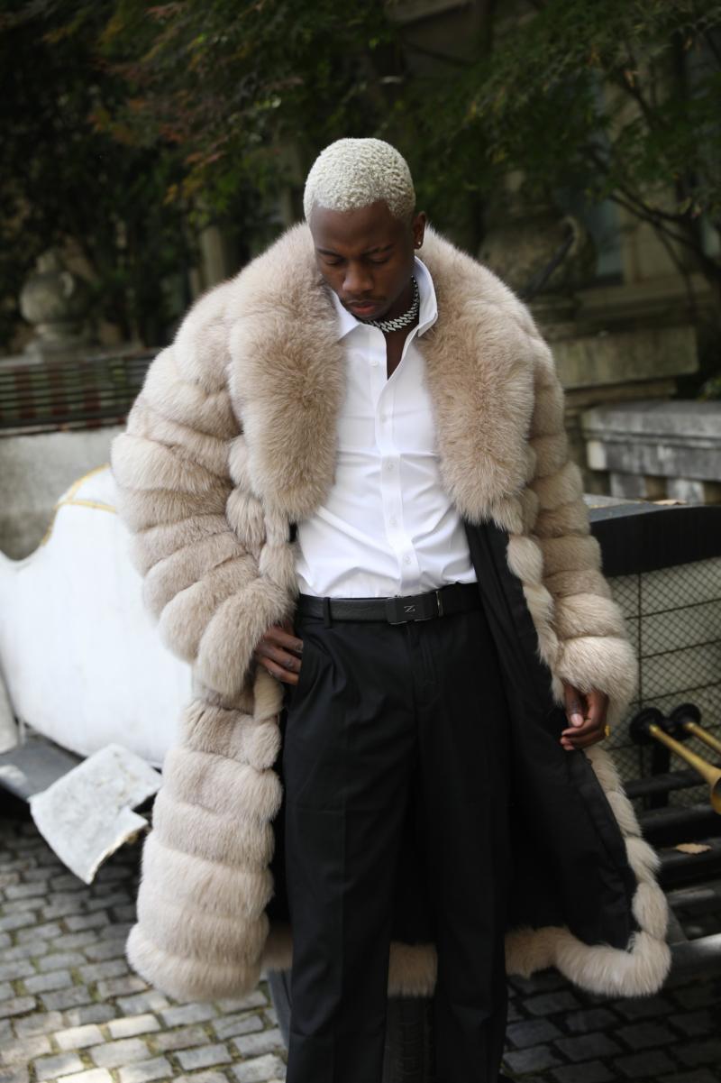 Men's Long Solid Color Fox Fur Coat Keeps Warm And Fashionable - Janefur