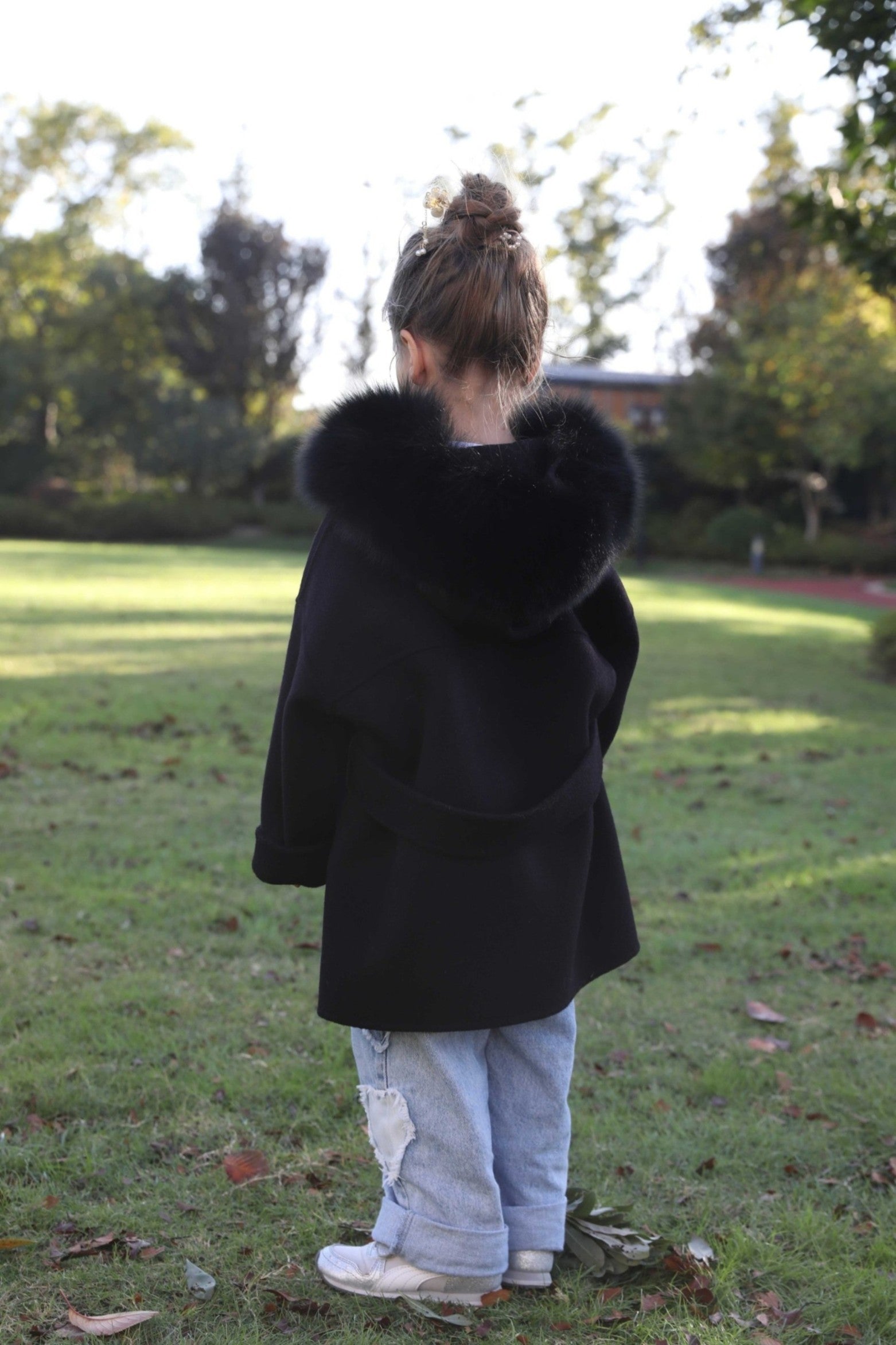 New Children's Winter Hooded Double Face Cashmere Jacket - Janefur