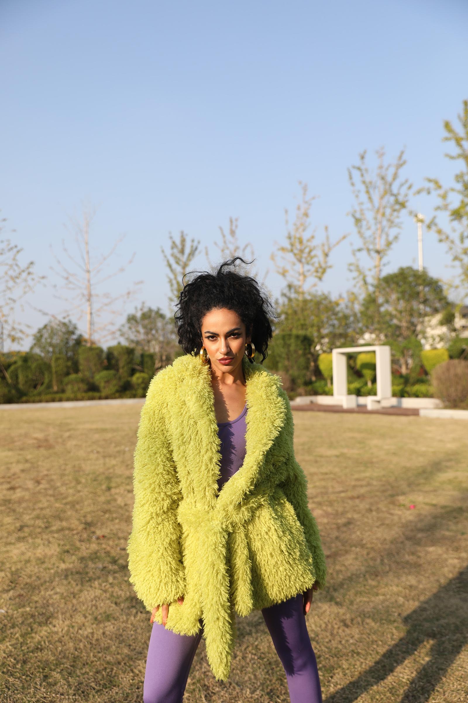 Eco-Friendly Faux Fur Coat Women's Stylish Suit Collar Belted Faux Fur Jacket - Janefur