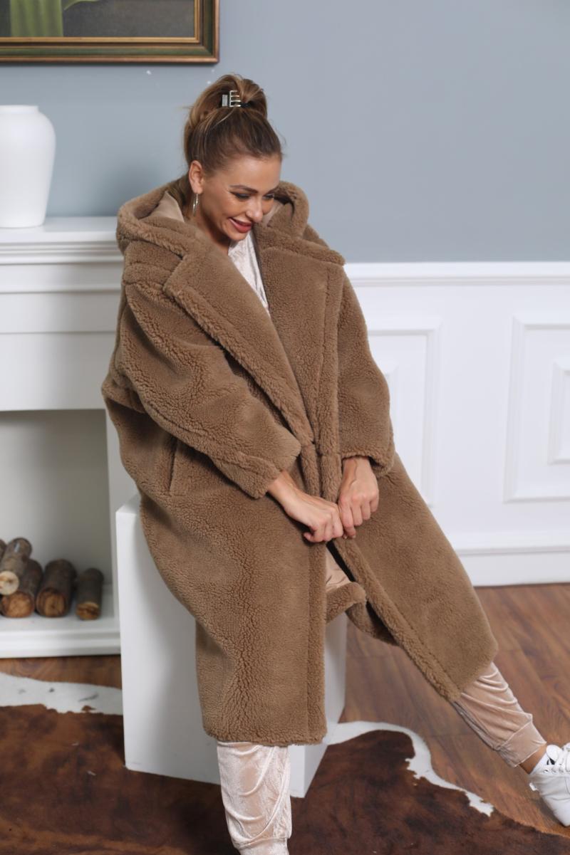 Teddy Long Coat with Hood - Janefur