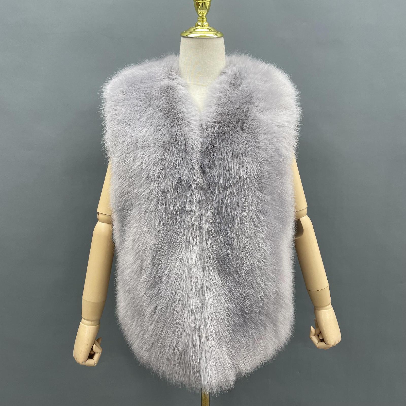 Women's Short Slim-fit Versatile Faux Fur Vest Whole Eco Fur Vest - Janefur