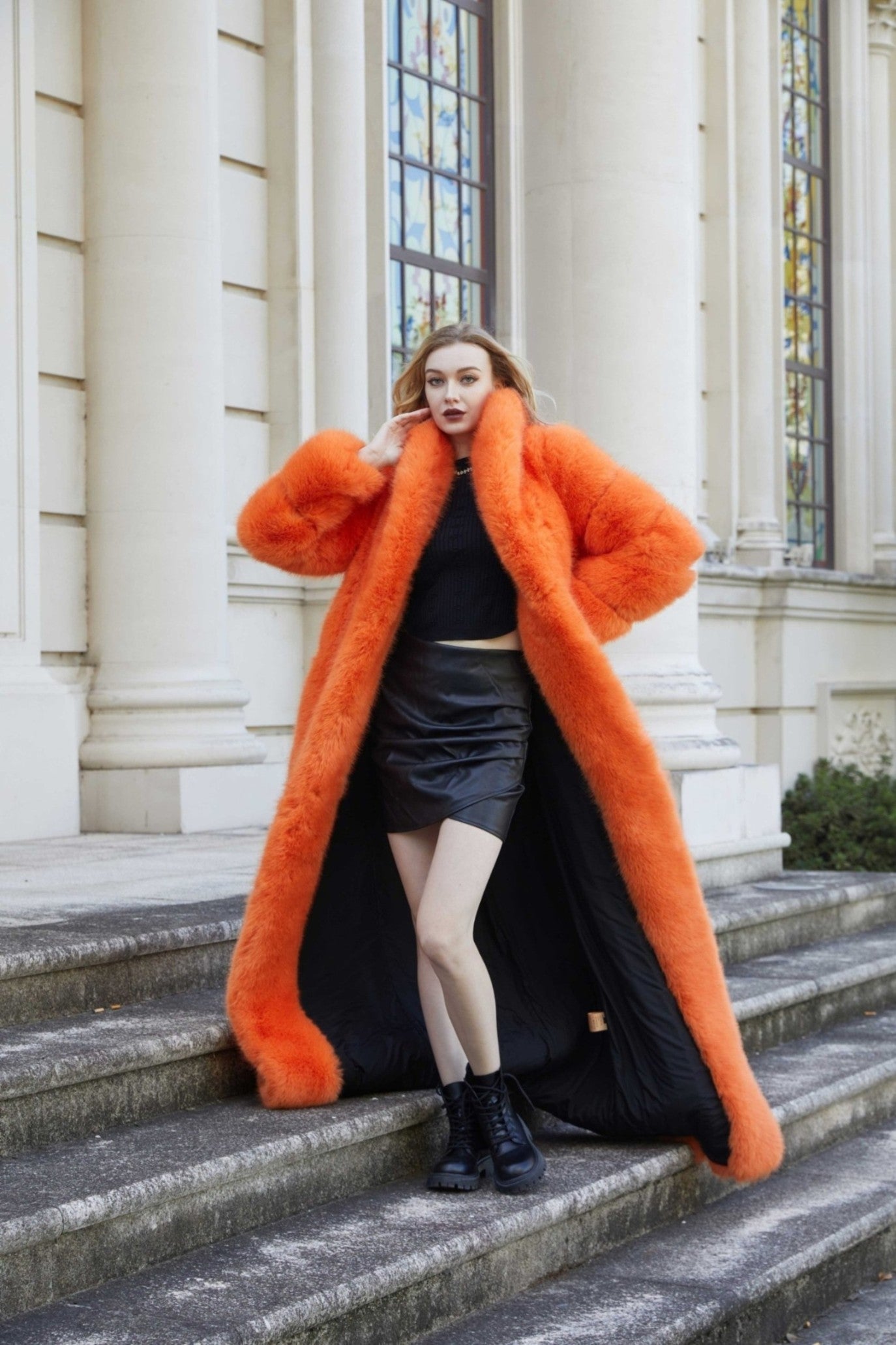 Women's Fox Eco Fur Faux Fur Extra Long Coat - Janefur