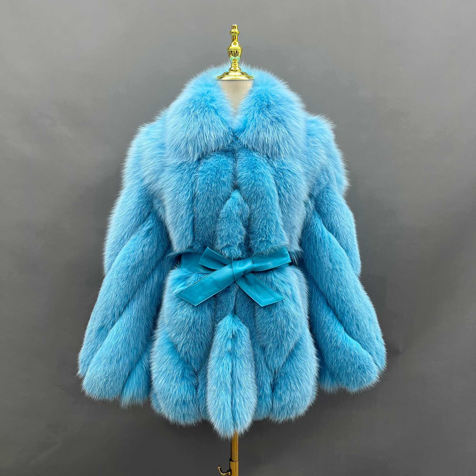 Lapel Genuine Fox Fur Womens Coat Leather Belt Style Fur Coat - Janefur
