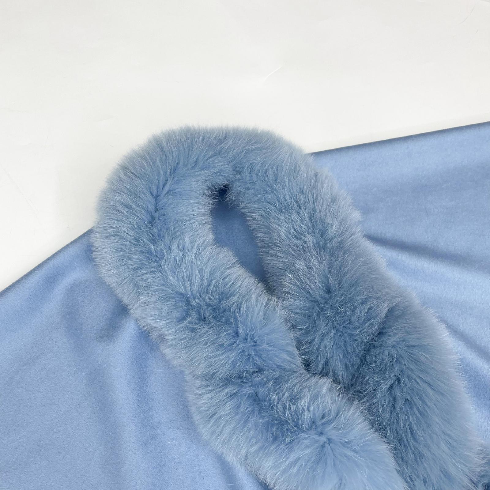 Full Wool Cashmere Cape with Real Fox Fur Fashionable Luxurious Soft Shawl for Women's Coat - Janefur