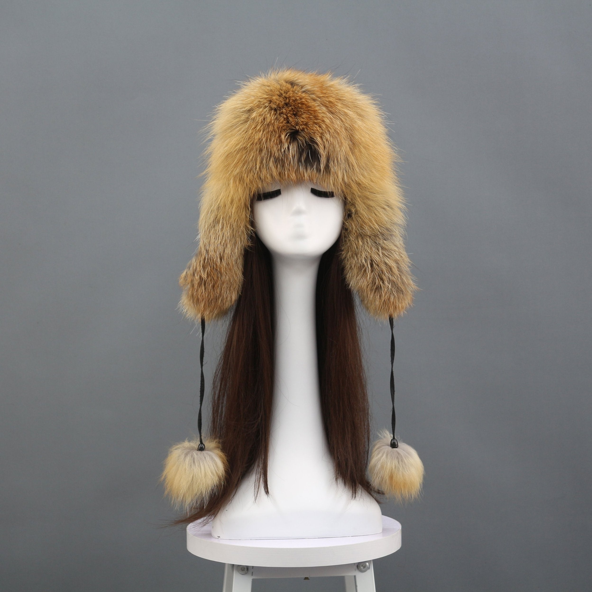 Women Natural Fur Hats Winter Thick Warm Ears Bomber Hat Lady Fur Cap - Janefur