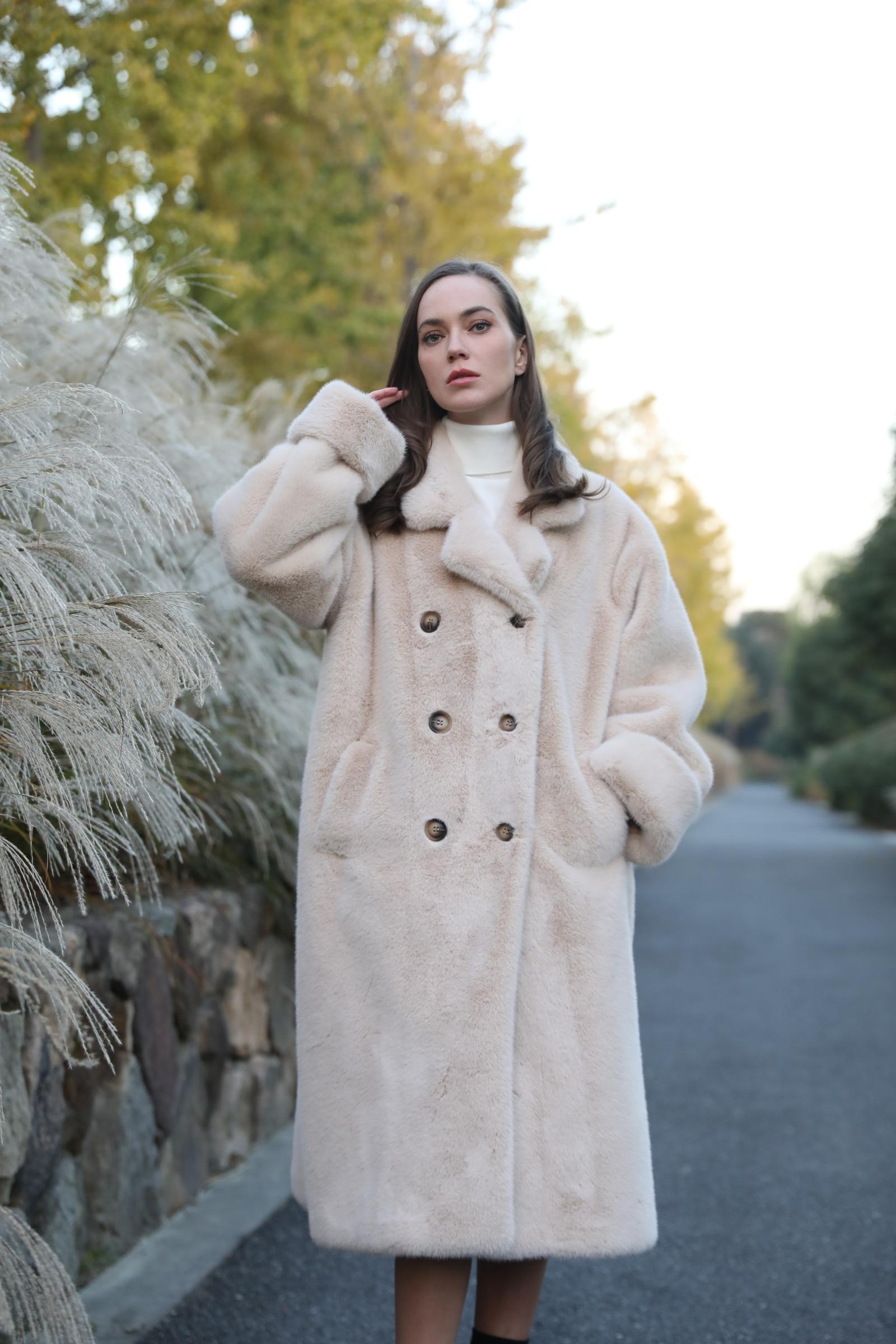 Women's Fall And Winter Cost-effective Suit Collar Long Faux Mink Jacket - Janefur