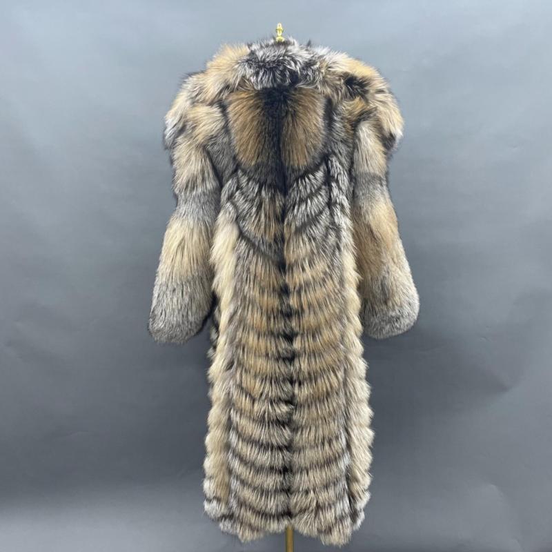 Men's Long Coat with a Golden Island Fox Fur Collar and Buttoned Front - Janefur