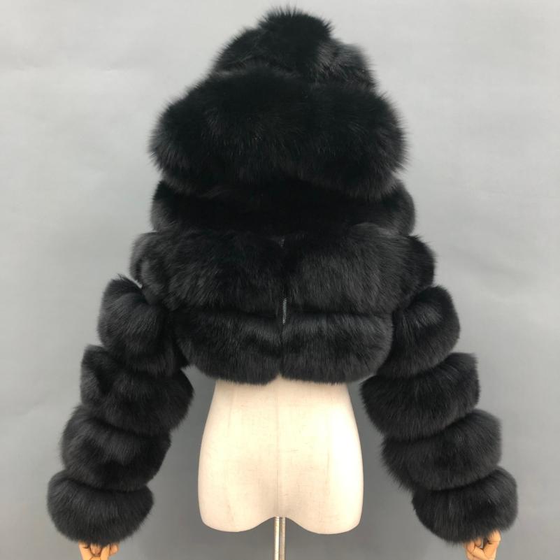 Fashion Short Genuine Fox Fur Coat Women's Winter Hooded Jacket - Janefur