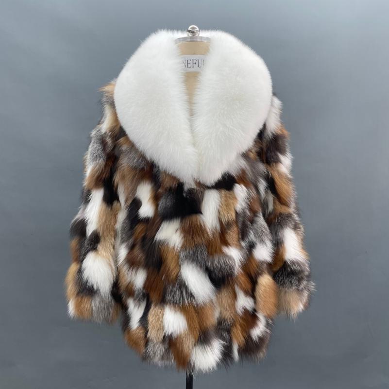 Medium-Length Coat With A Shawl Collar And Patchwork Of Broken Leather - Janefur