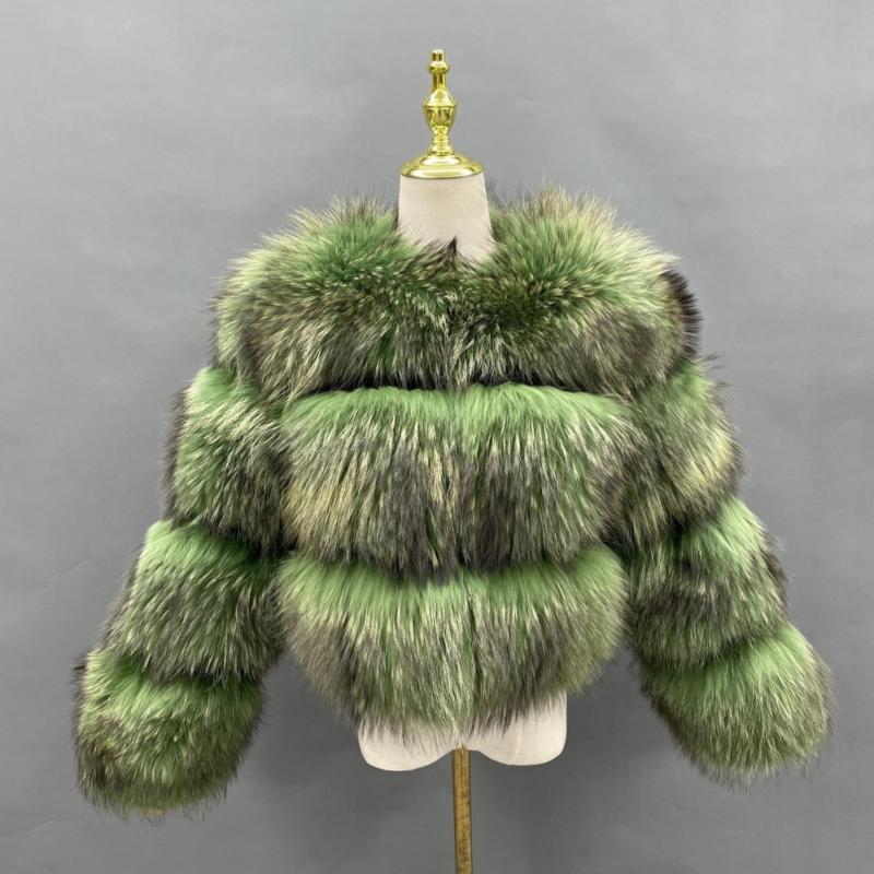 Winter Fashion Fluffy Natural Raccoon Fur Ladies Short Coat - Janefur