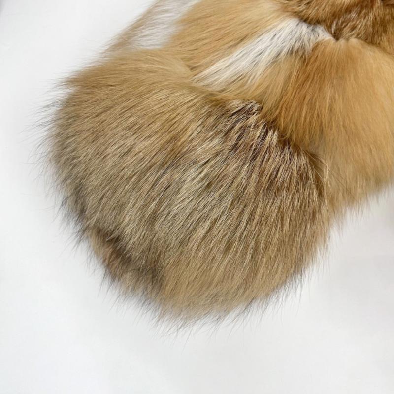 Men's Red Fox Fur Coat with Vertical Stripes and a Hood - Janefur