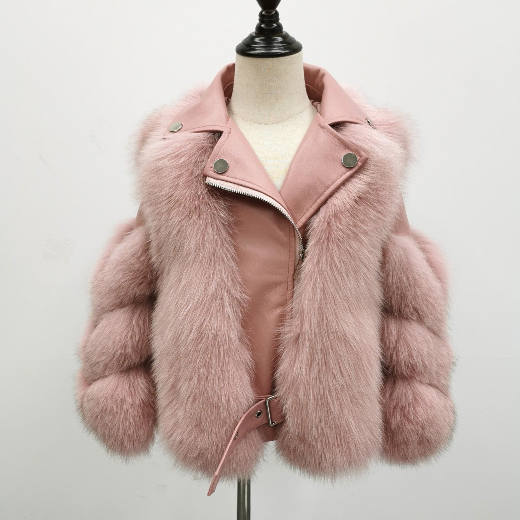 Children's Parent and Child Leather Collar Fox Fur Winter Coat - Janefur