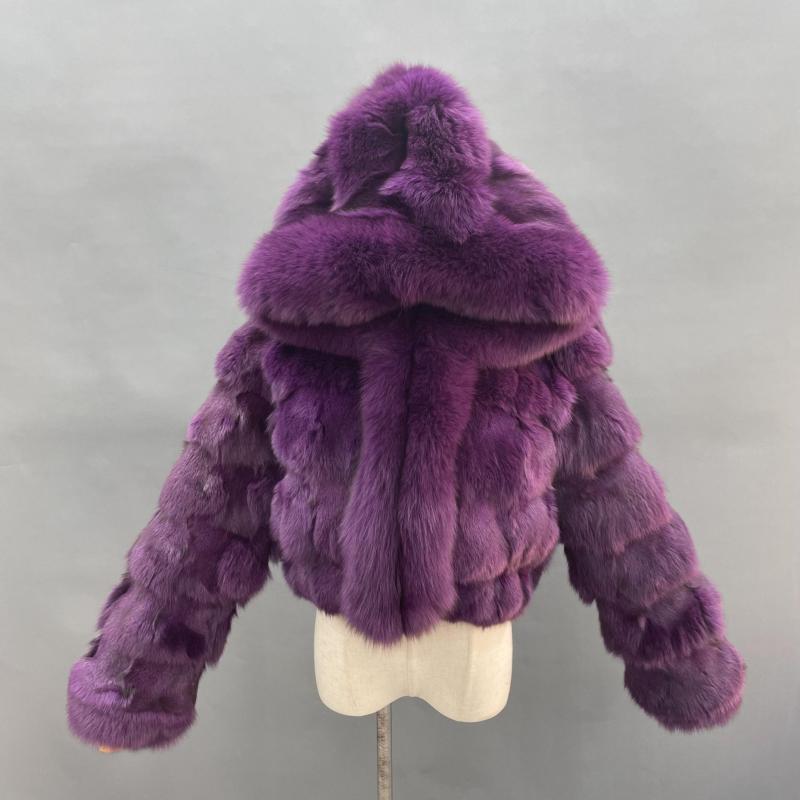 Fox Front Zipper Coat with Hood - Janefur