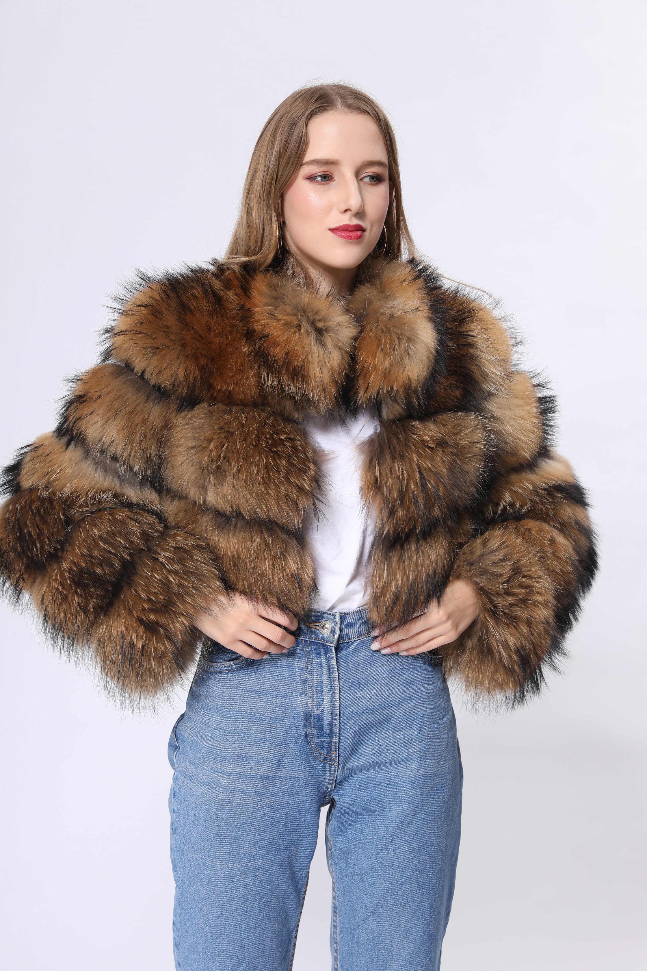 Luxury women's winter streetwear new fashion real raccoon fur coat - Janefur