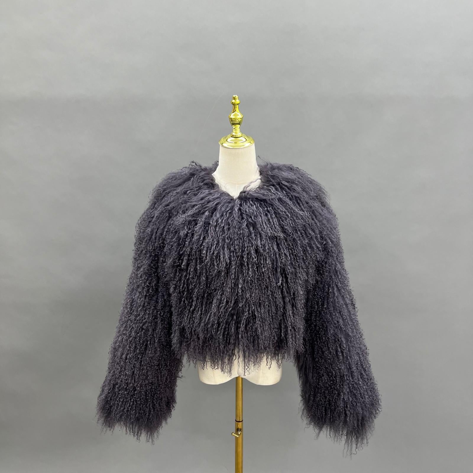 Women's New Mongolian Lamb Fur Round Collar Short Jacket Fur Coat - Janefur