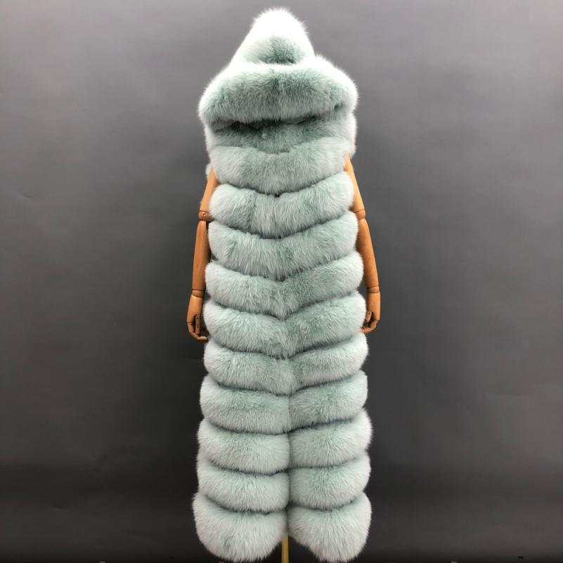 Winter Long Hooded Fox Fur Womens Luxury Vest - Janefur