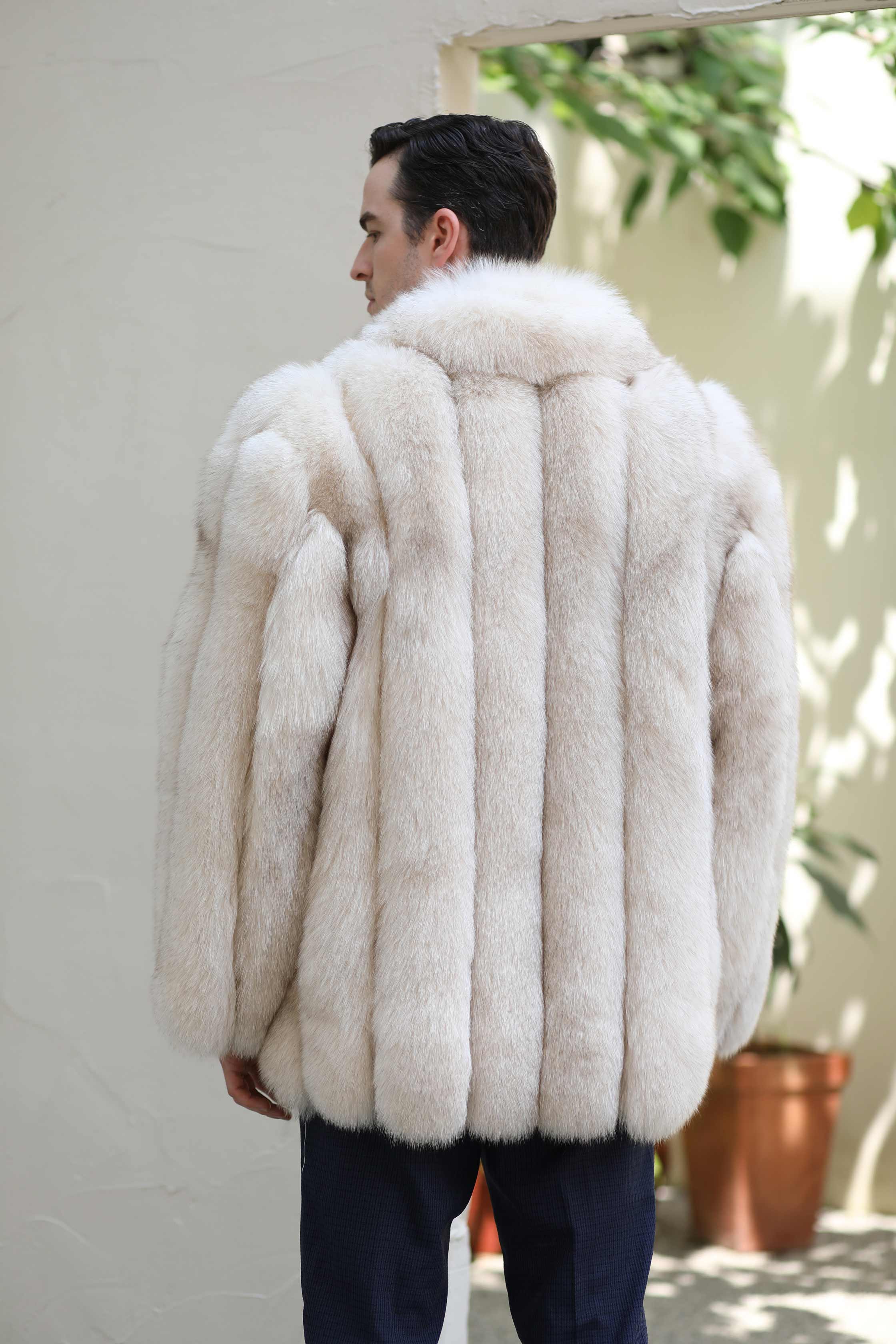 Warm Winter Luxury Blue Fox Vertical Stripes Real Fox Fur Coat - Janefur