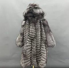 Winter Plus Size Luxury Women's Real Fox Fur Jacket Long Hooded Coat - Janefur