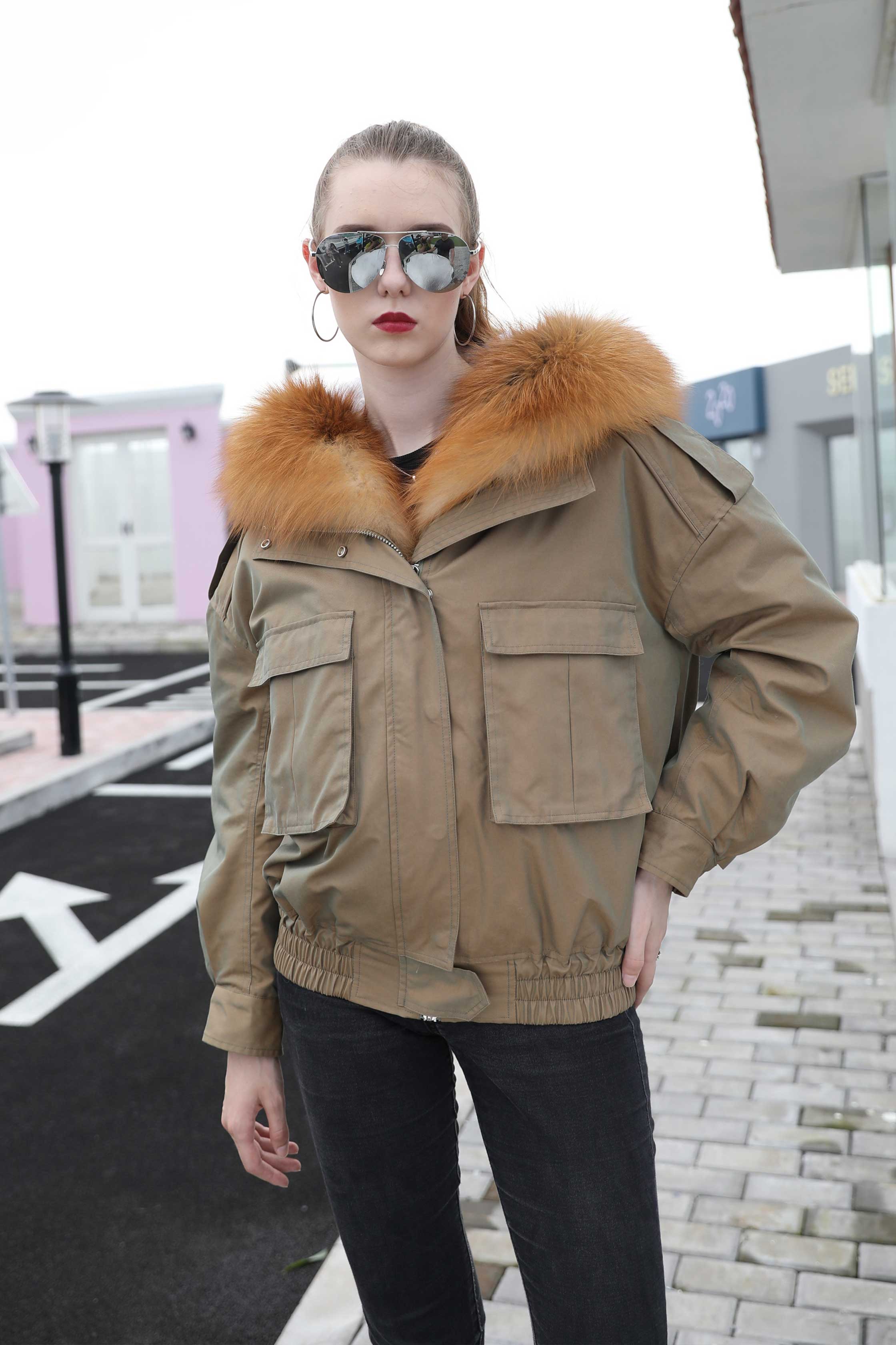 Winter Fur Hooded Coat Lamb Lining With Fox Fur Collar Long Women's Parka - Janefur