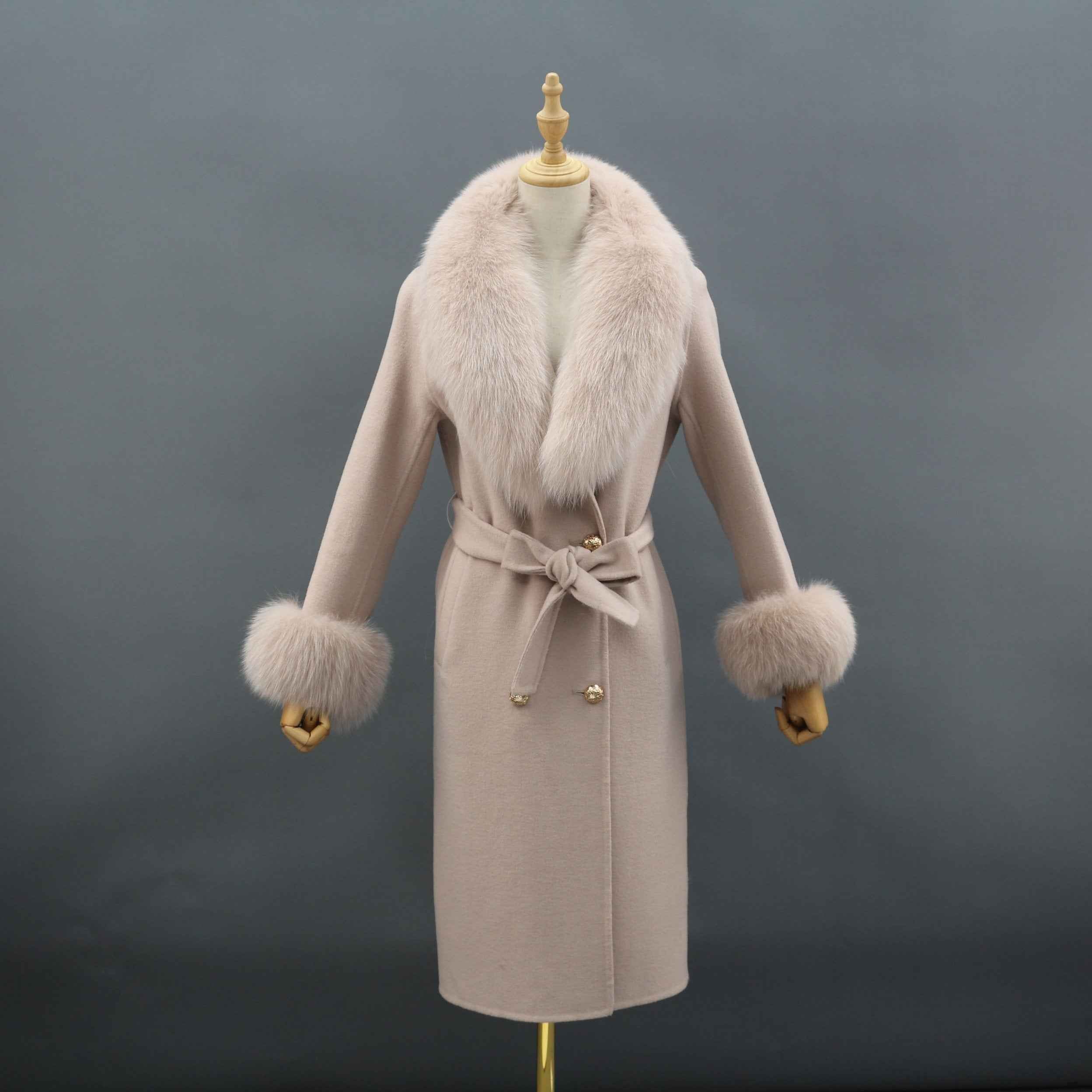 Women's Large Fox Fur Lapel Warm Cashmere Jacket - Janefur