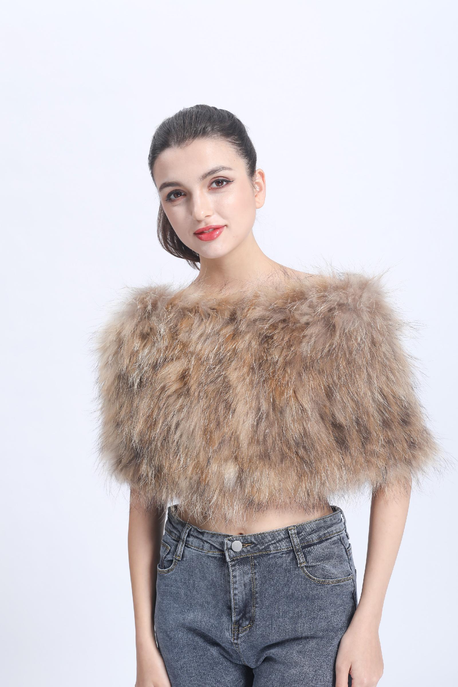 Women's Vertical Fur Shawl Fashionable Beautiful Genuine Raccoon Fur Cape - Janefur