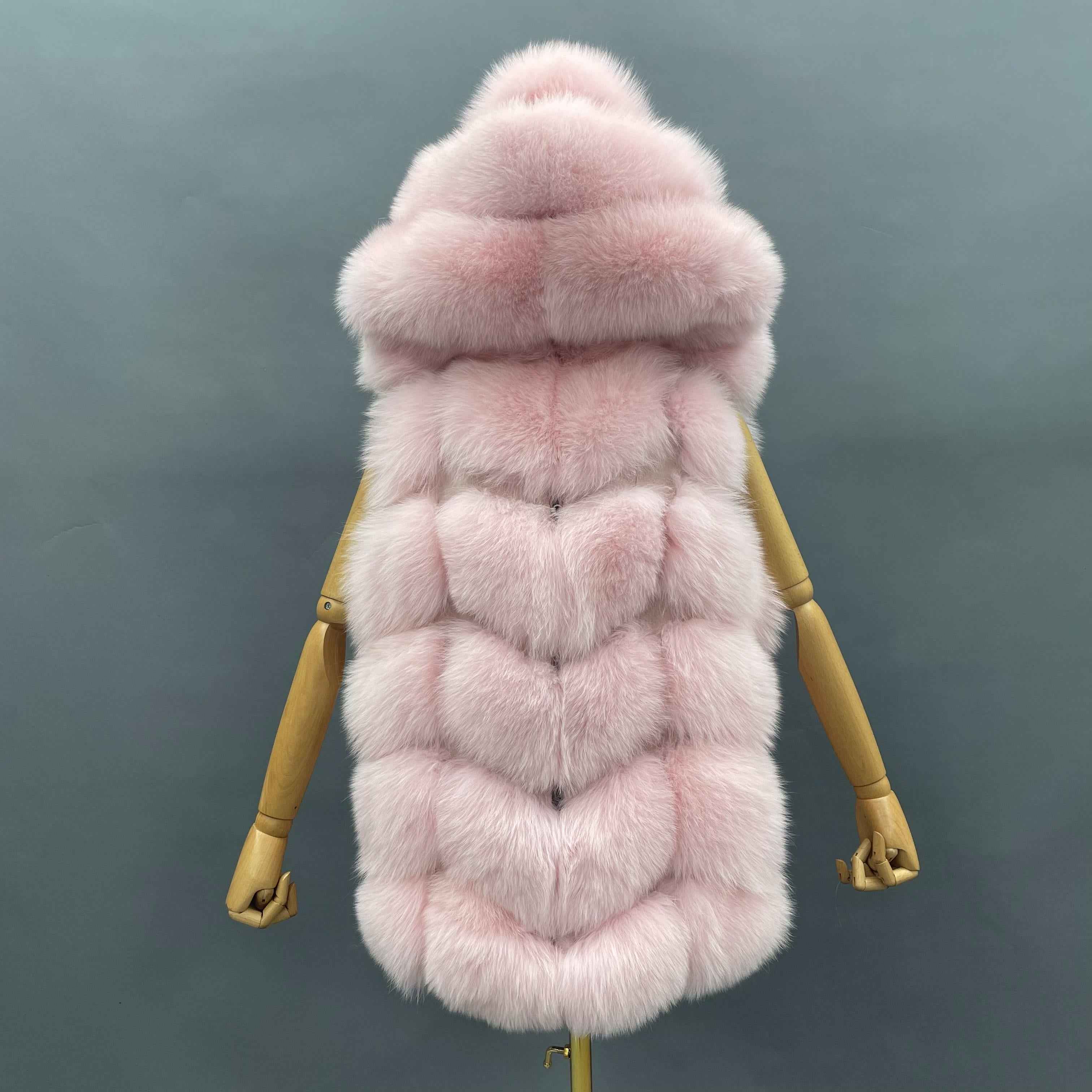 Blue Fox Hooded Fox Fur Ladies Vest - Janefur