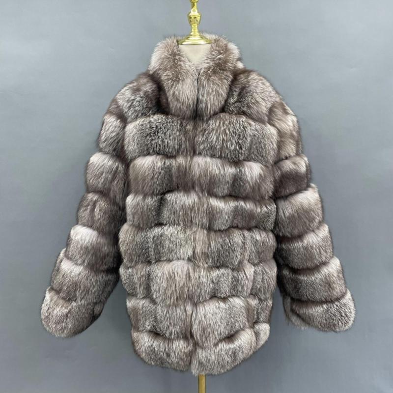 Men's Winter Fashion Warm Stand-up Collar Real Blue Fox Fur Coat - Janefur