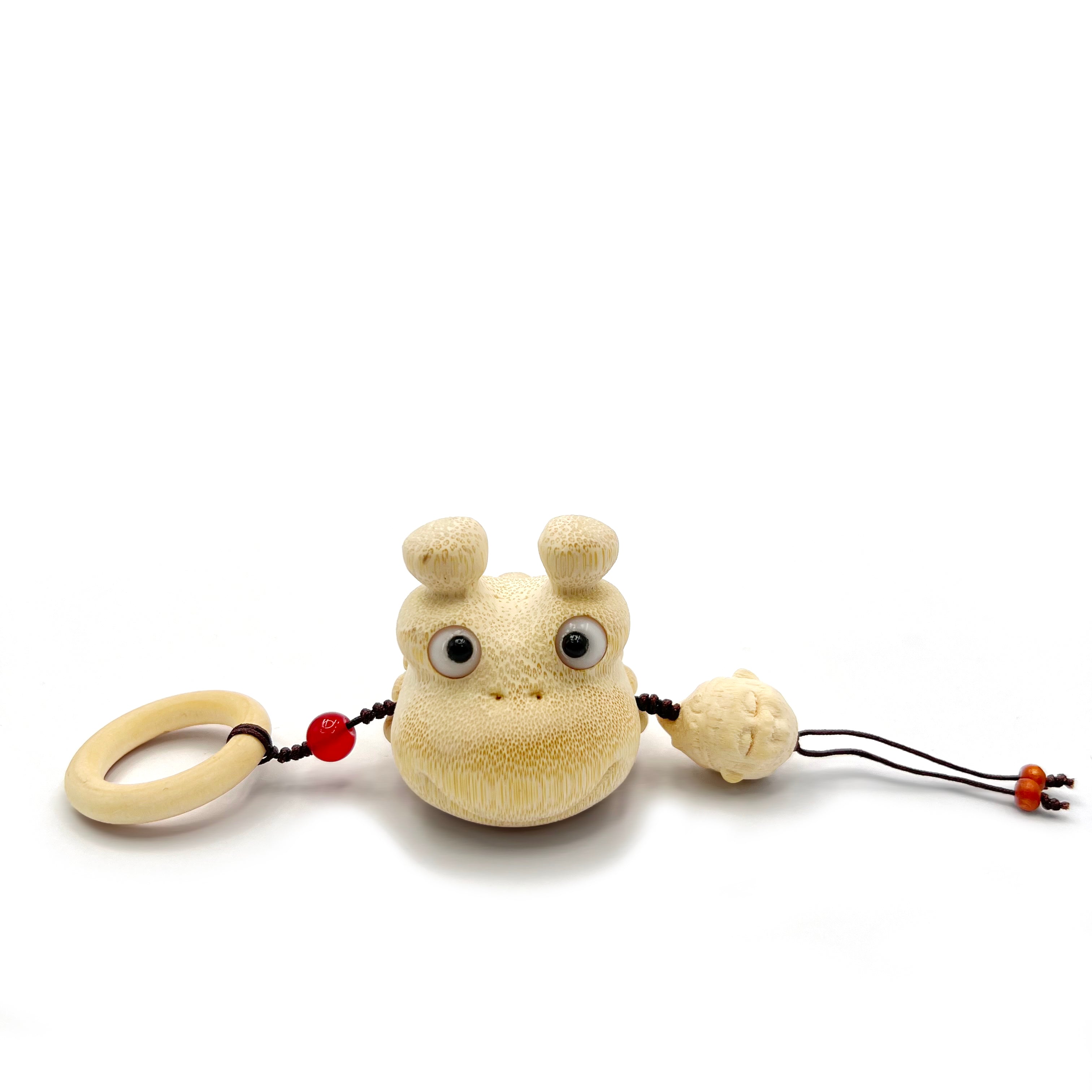 Cute Bamboo Carved Golden Toad Pendant Mobile Phone Chain Keychain - Janefur