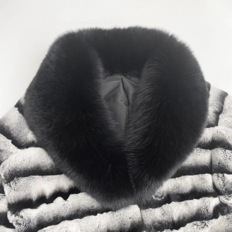Men's Matching Color Large Fur Collar Rabbit Fur Coat - Janefur