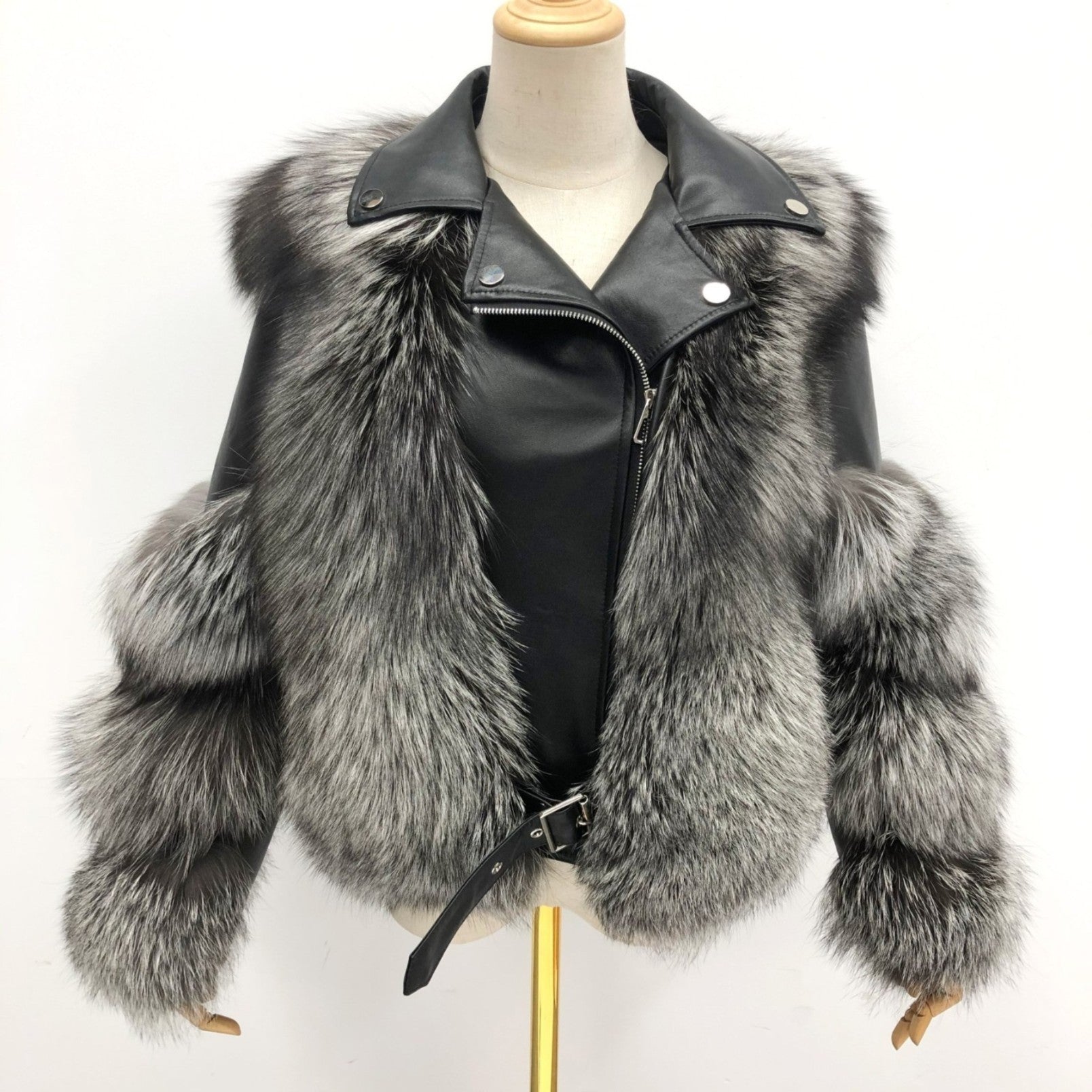 Women's Fall and Winter Fashion Leather Collar Fox Fur Parka - Janefur