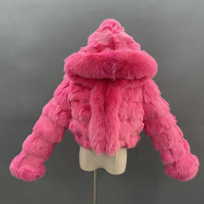 Fox Front Zipper Coat with Hood - Janefur