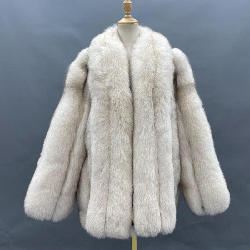 Warm Winter Luxury Blue Fox Vertical Stripes Real Fox Fur Coat - Janefur