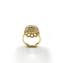 Vintage Light Luxury Gold Full-Stone Flower Brass Alloy Ring - Janefur