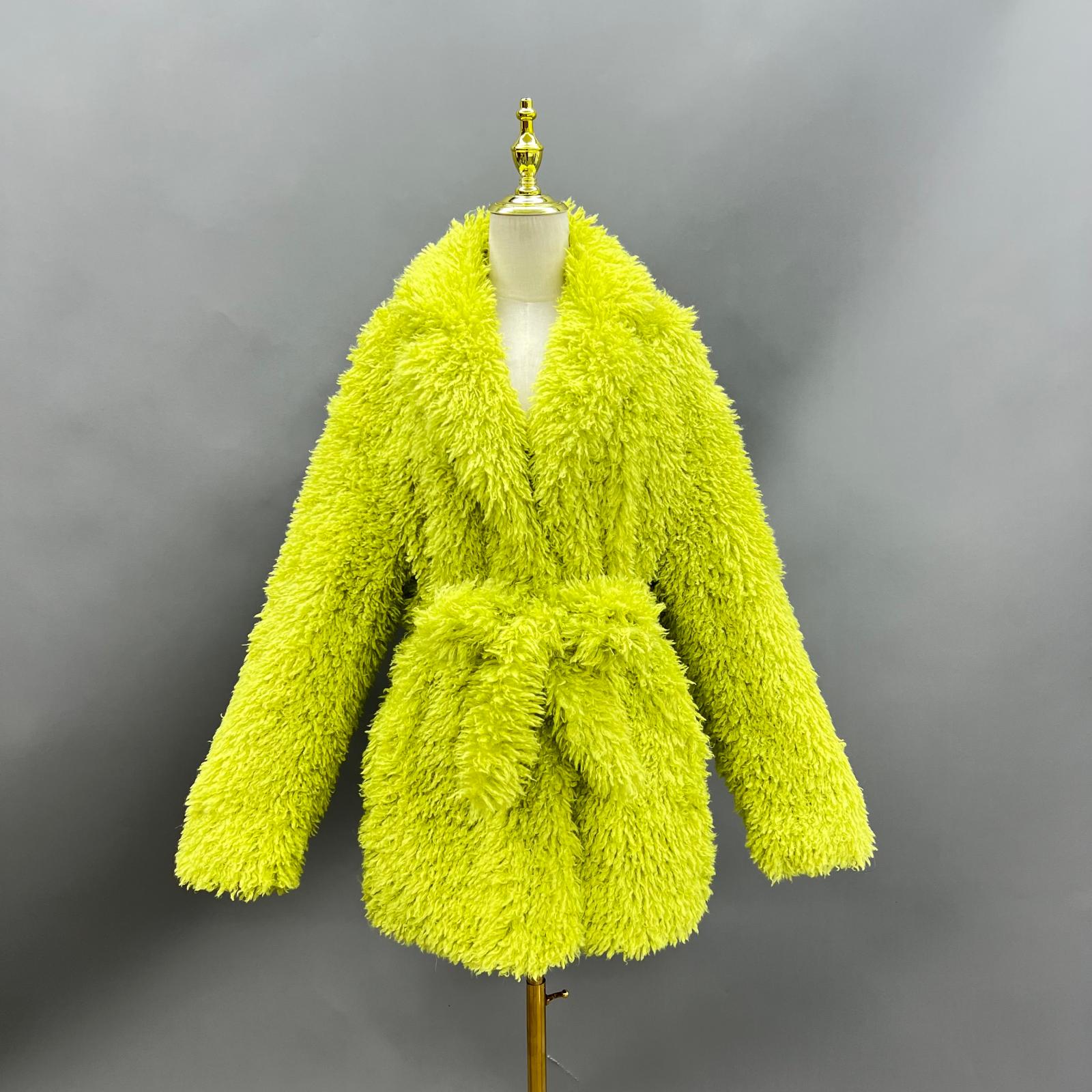 Eco-Friendly Faux Fur Coat Women's Stylish Suit Collar Belted Faux Fur Jacket - Janefur