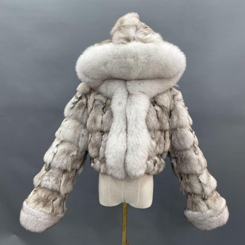 Fox Front Zipper Coat with Hood - Janefur