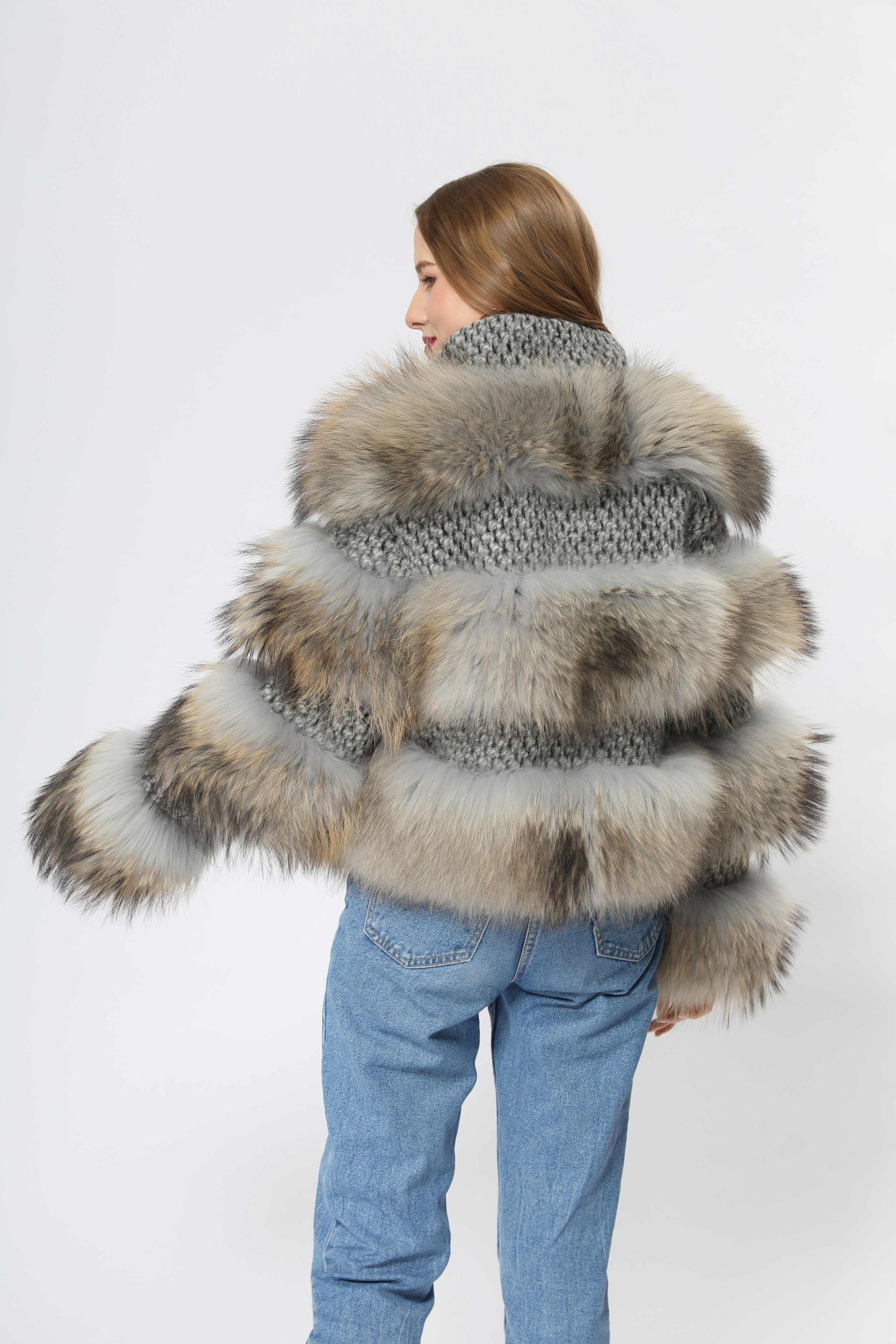 Fashion Women's Short Chanel Style Raccoon Fur Layered Coat - Janefur