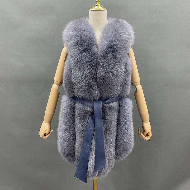 Fall And Winter Women Fox Fur Vest Belt Style Trend Vest - Janefur