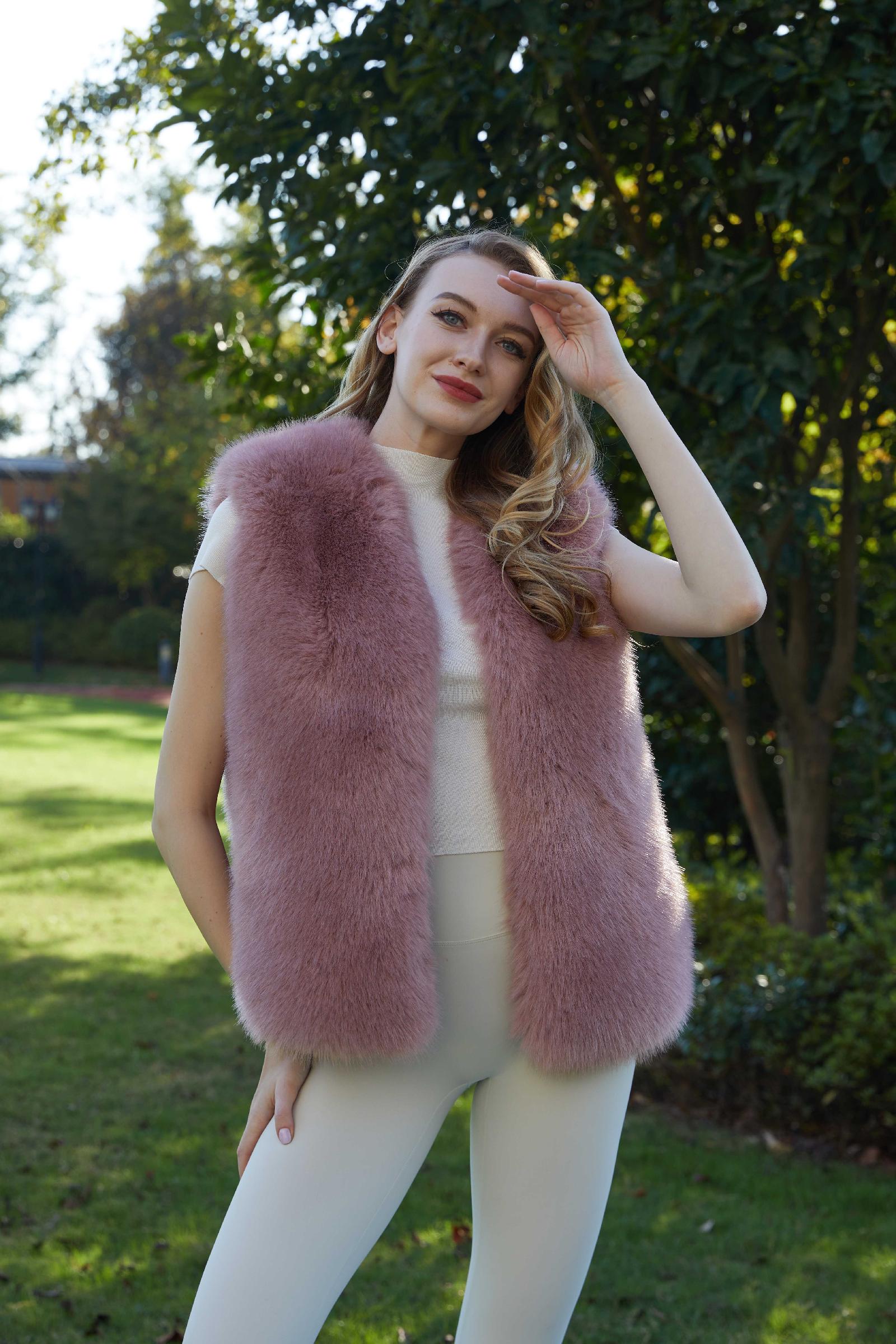 Women's Short Slim-fit Versatile Faux Fur Vest Whole Eco Fur Vest - Janefur