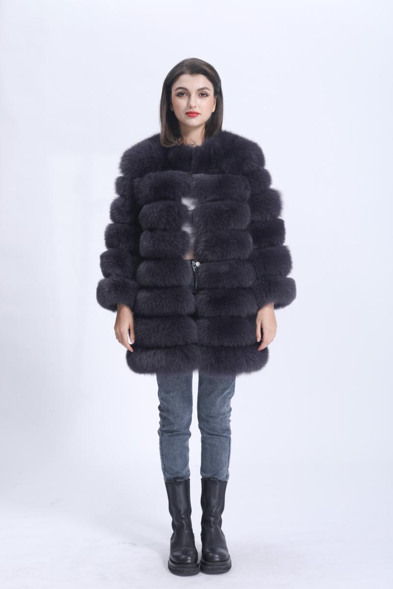 Women's Winter Warm Comfortable Crewneck Real Fox Fur Jacket - Janefur