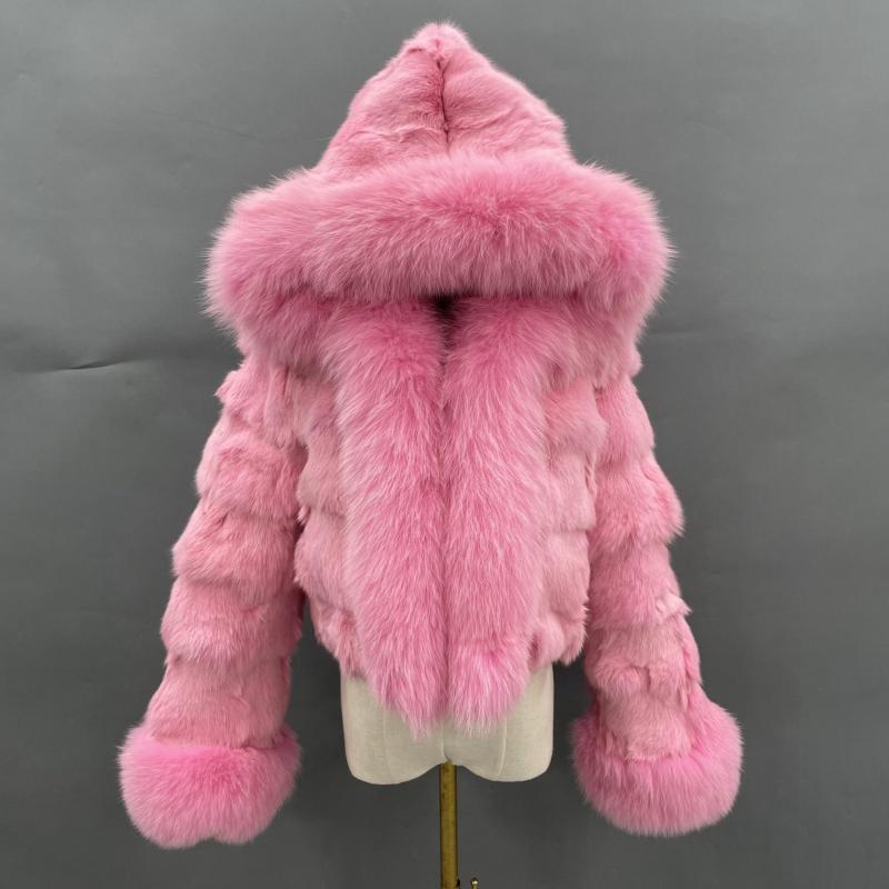 Fox Front Zipper Coat with Hood - Janefur