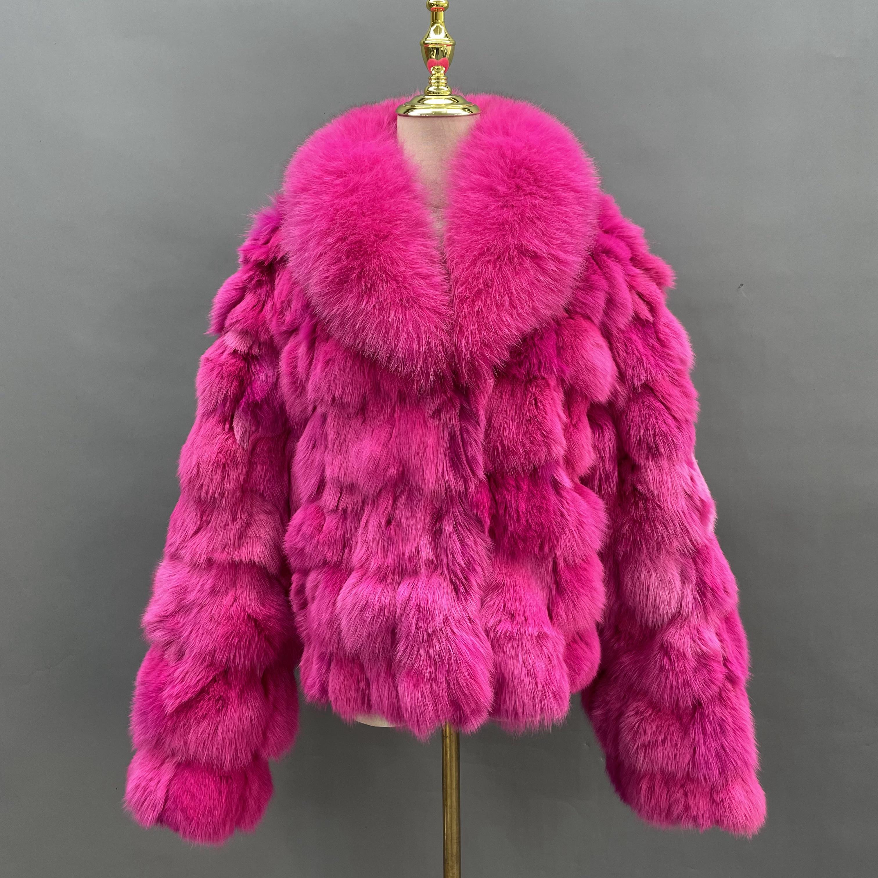 Plus Size Women's Short Stylish Lapel Real Fox Fur Luxury Jacket - Janefur