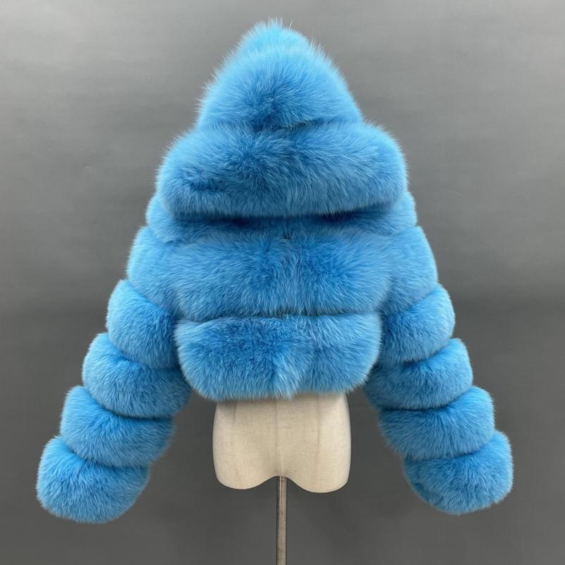 Fashion Short Genuine Fox Fur Coat Women's Winter Hooded Jacket - Janefur