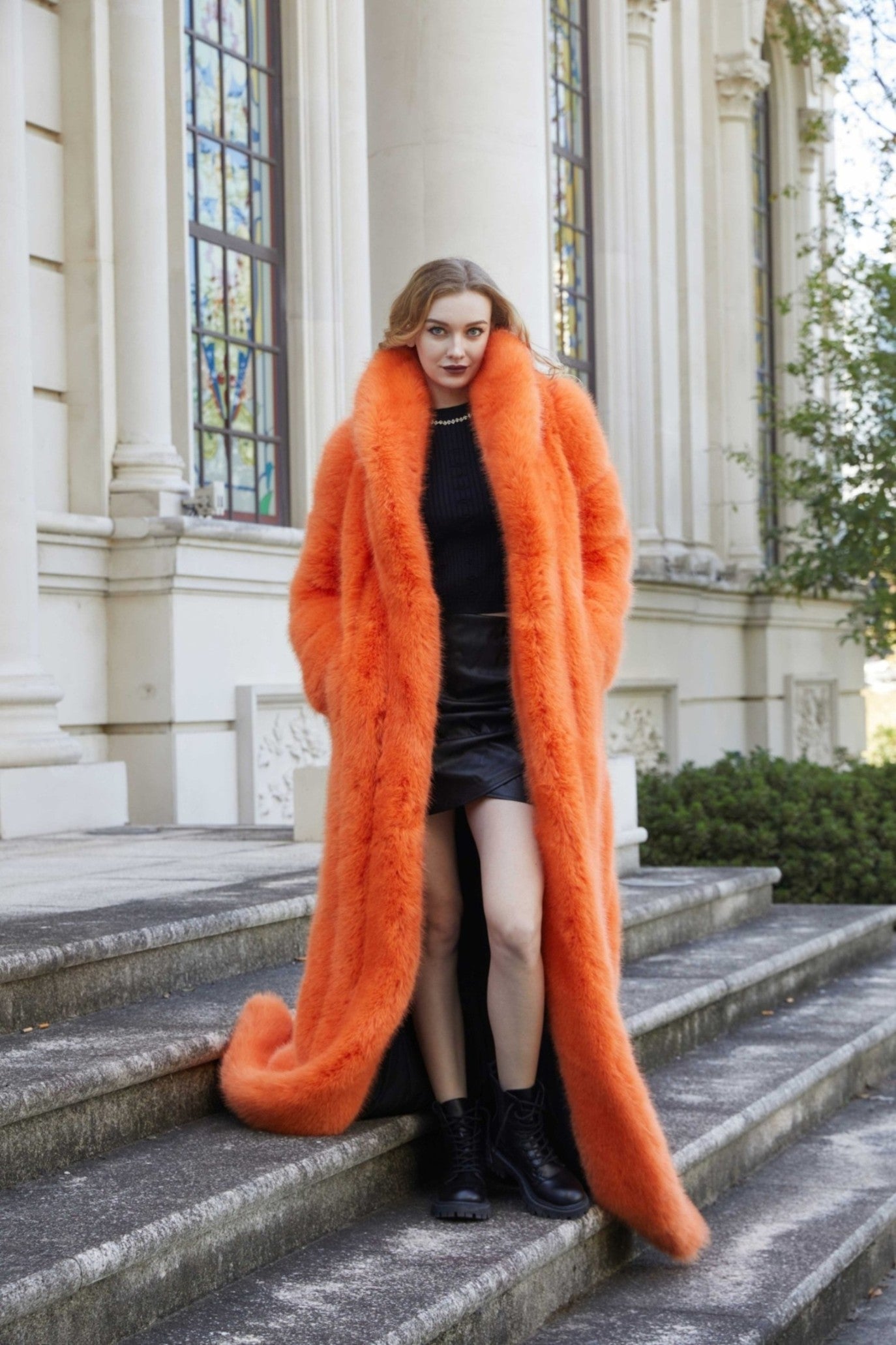 Women's Fox Eco Fur Faux Fur Extra Long Coat - Janefur