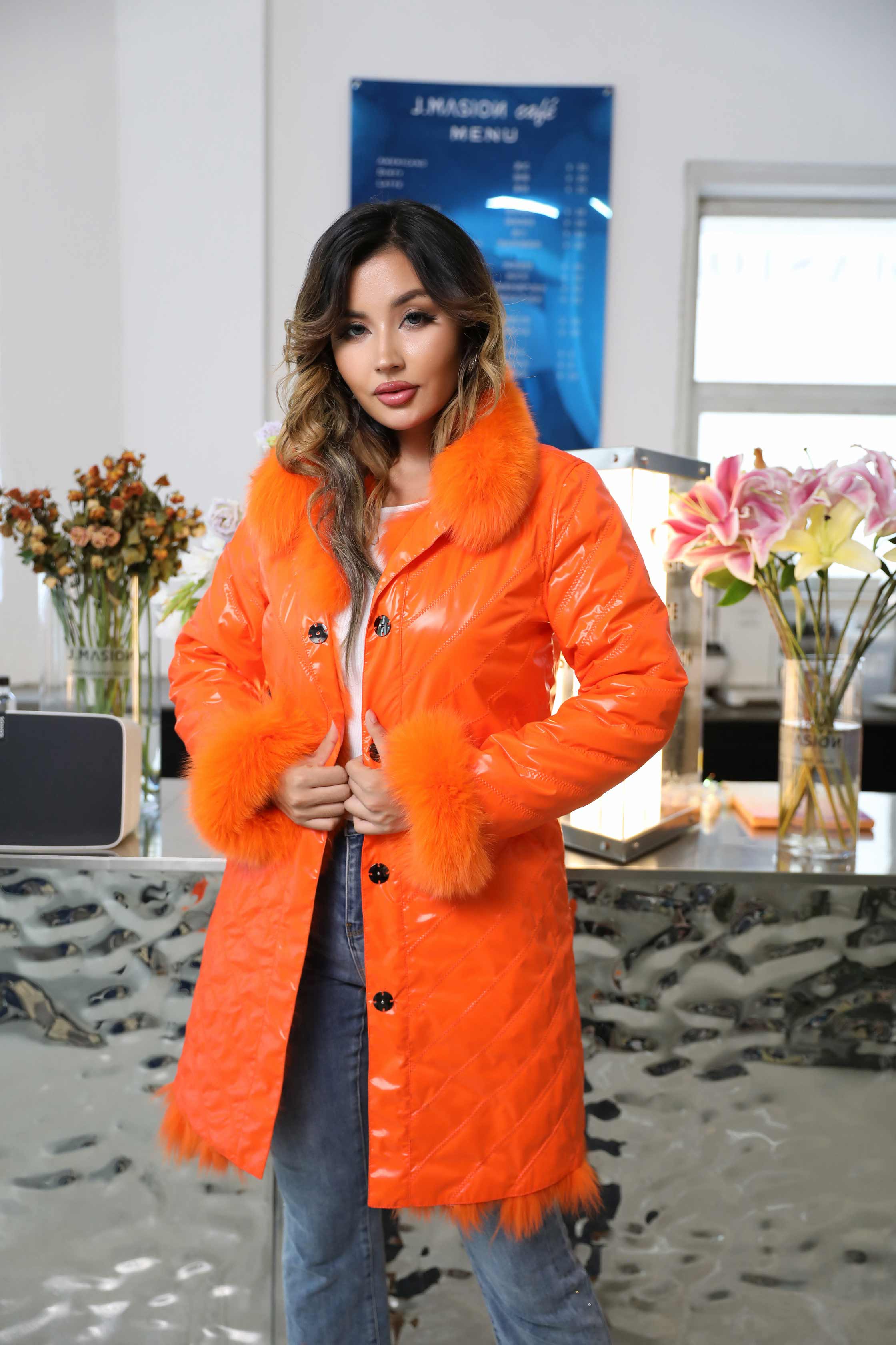 Collar Removable Women's Winter Two-Sided Wear Striped Long Real Fox Fur Coat - Janefur