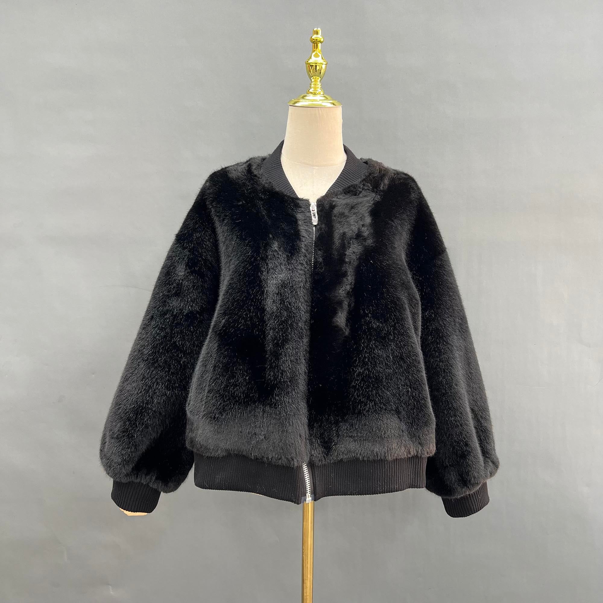 Eco-Friendly Faux Mink Fur Women's Fashion Ribbed Cuff Short Jacket - Janefur