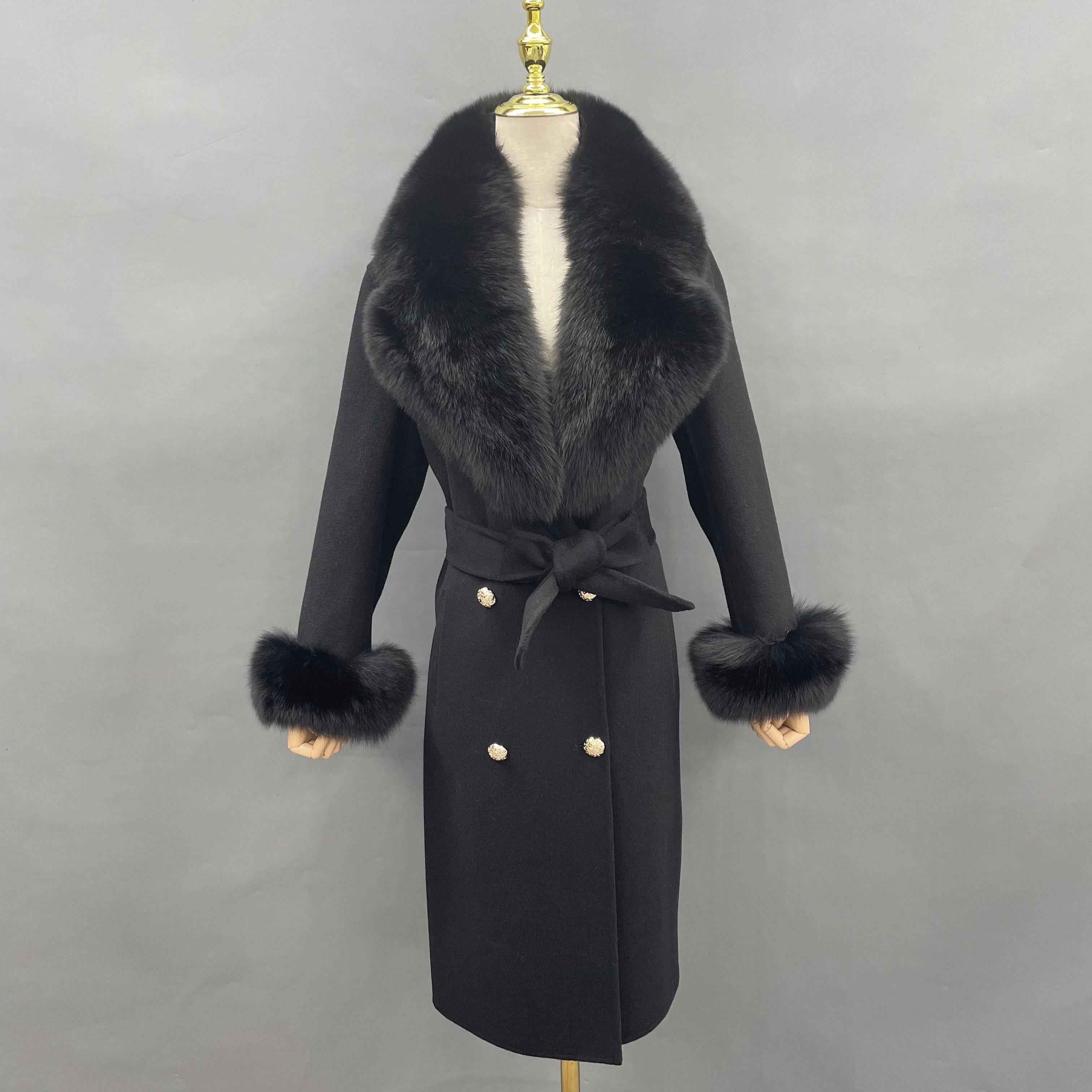 Suit Collar Double-faced Wool Fashion Coat Women's Long Cashmere Coat - Janefur