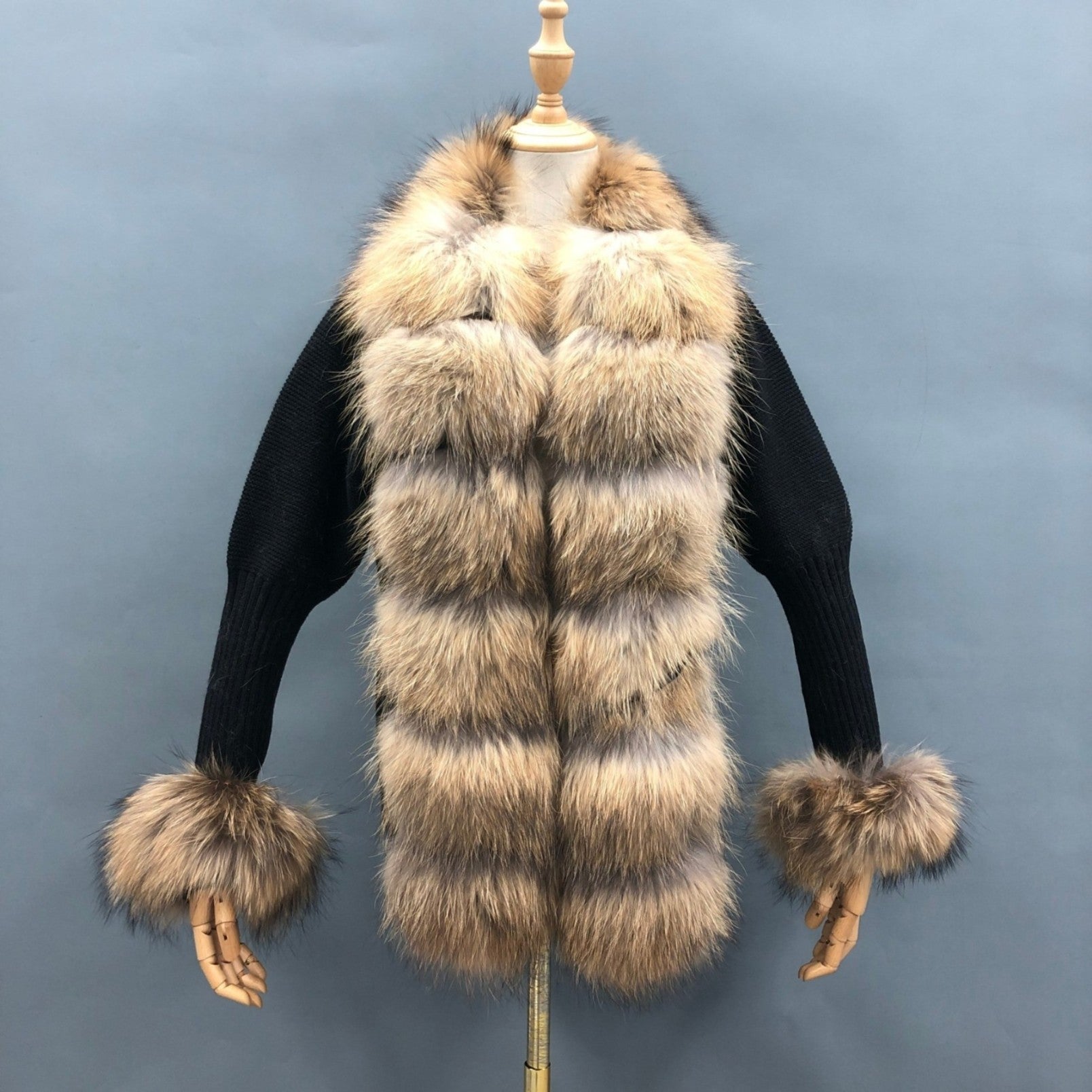 Women's Fashion Cuff Lapel with Fox Fur Knit Cardigan - Janefur