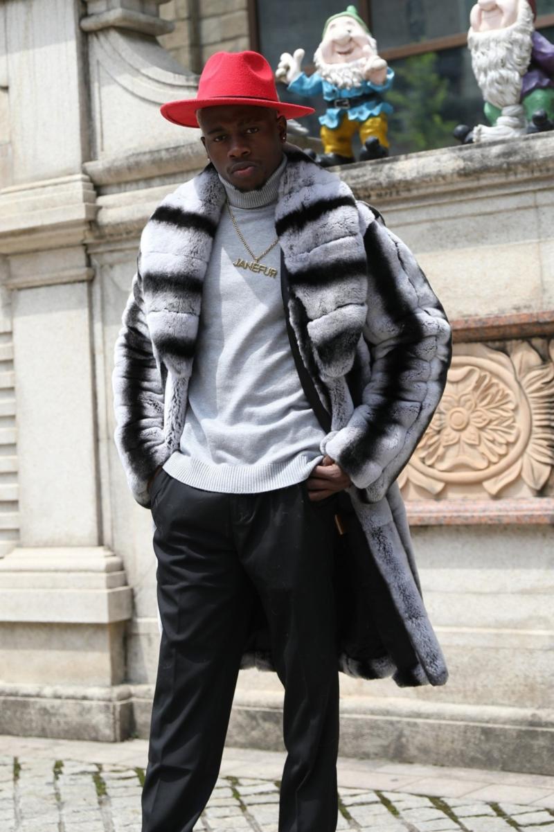 Men's Coat with a Shawl Collar Made of Rabbit Fur - Janefur